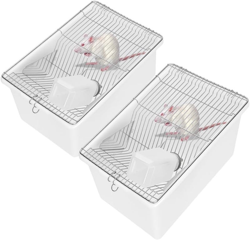 CHENNTAI 2-Pack Lab Mouse Rat Rodent Cage, PP High Temperature High Pressure with 250 ML Silicone Water Bottle Aluminum Food Retaining Plate for 5-6 Mice or 1-2 Rats (12.59"x8.46"x6.69") - Image 1